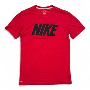 Nike Dri-FIT Tee S - Red Moisture-Wicking Athletic Logo Shirt